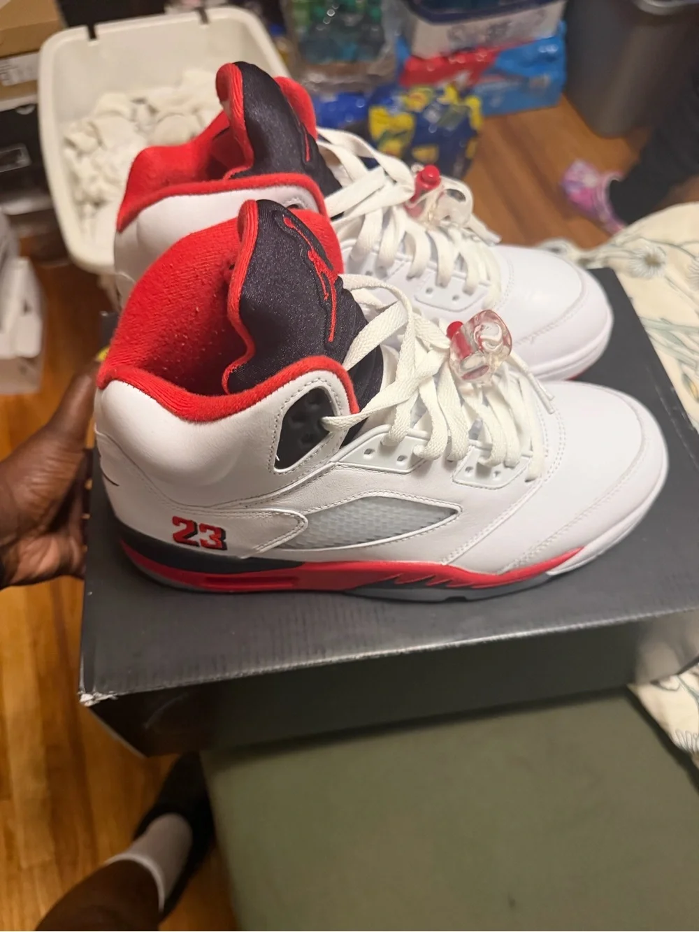 Air Jordan 5’s White & Red Basketball Shoes